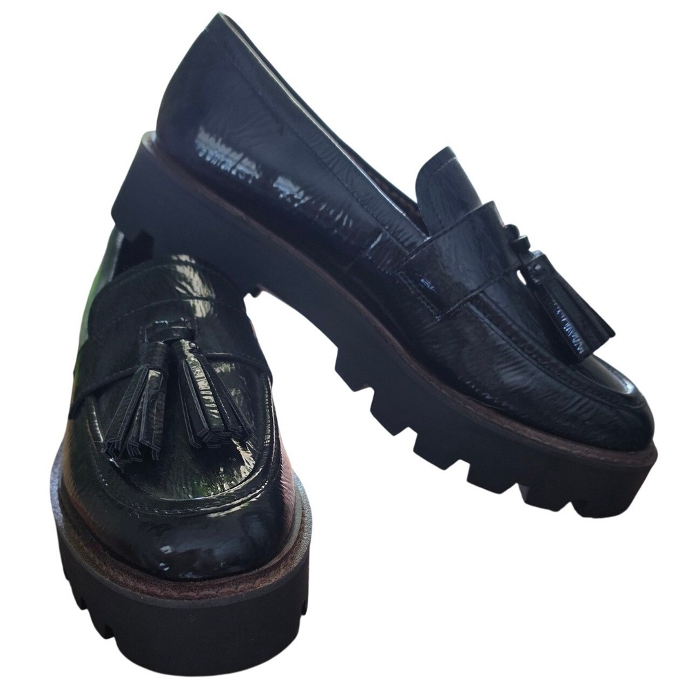 Sarto Franco Balinna Black Patent Tassel Lug Sole Platform Loafer Women 9‎